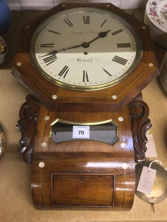 George Parsons, Bristol. A Victorian inlaid rosewood drop dial wall timepiece, 25in.